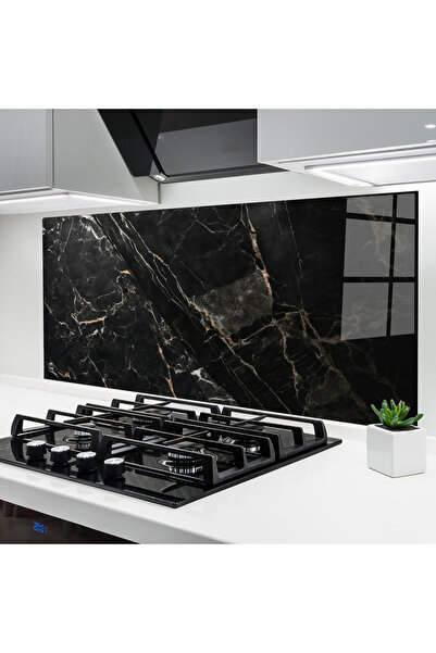 Arthub Panou Sticla Bucatarie, Protectie aragaz, Termorezistent, Abstracte, Black Brown Marble