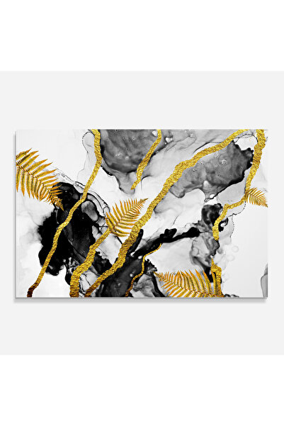 Arthub Kitchen Glass Panel, Stove Protection, Heat Resistant, Flowers, Abstract Golden Leaves