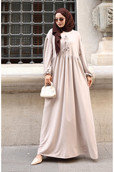 sefamerve Lace Detailed Comfortable Cut Hijab Dress 2171-01 Mink