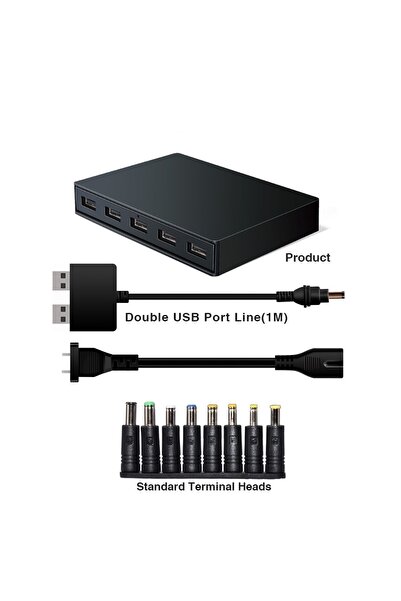 OEM Power adapter max.65W, 5x USB QC 3.0 + laptop adapter 6 plugs, black