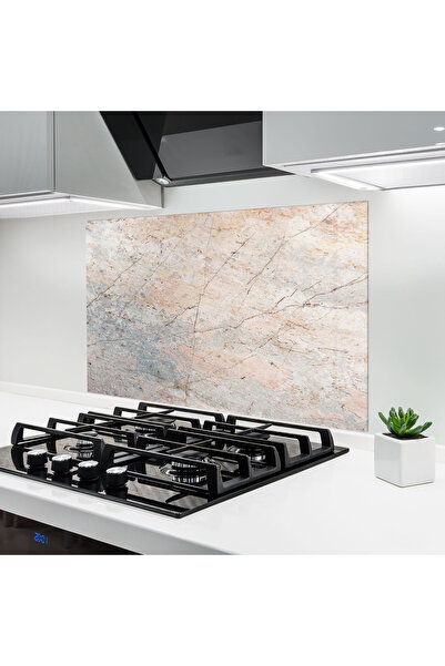 Arthub Kitchen Glass Panel, Stove Protection, Heat Resistant, Abstract, Light Pink Grey