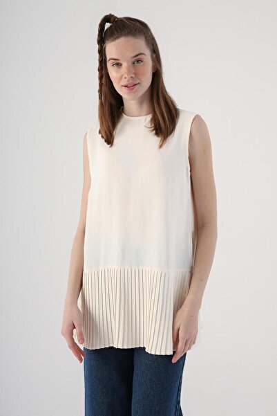 ALLDAY 23Ds20015Al0 Kadın Kolsuz Bisiklet Yaka Eteği Pileli İçlik Bluz