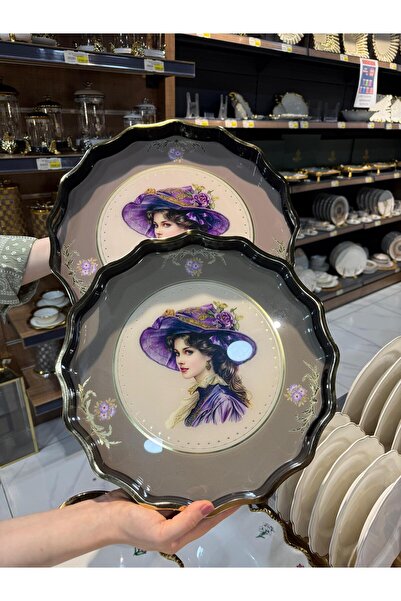 akdeniz home 2’li Desenli Cam – Akrilik – Ahşap Tepsi Seti (Büyük 38 cm – Küç...