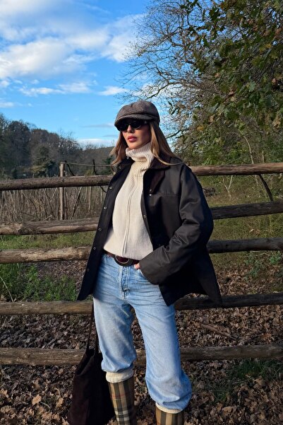 Laluvia Brown Velvet Coat with Attached Collar Detail - 5132