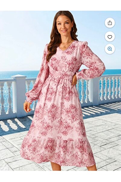 OMS Women's floral dress with V-neck