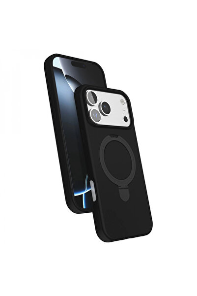 Fırsatkolik غطاء آيفون 17 برو من آبل مع حامل ماج سيف - أسود-(5796)