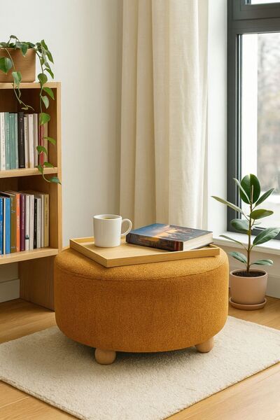 WEBPANYA MOBİLYA Gürgen Ahşap Ayak Xlarge Geniş Oturma Alanı Sarı Renk Kumaş ...