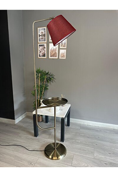 Bamyum Cotella Kumaş Dokulu Vişne Eskitme Gövde Lambader Modern Dekoratif Metal Zemin Lambası