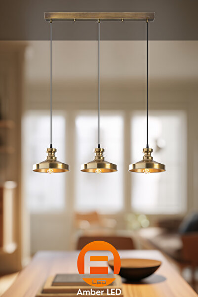 AmberLED Şık Metal Gövdeli 3'lü Sarkıt Avize Mutfak ve Salon İçin E27 Uyumlu