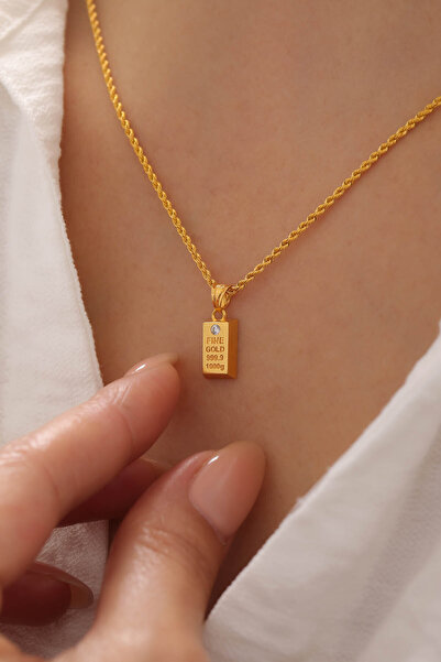 Kado Kuyumculuk Taşlı Has Uçlu Burgu Halat Kolye Zincir 14 Ayar Altın