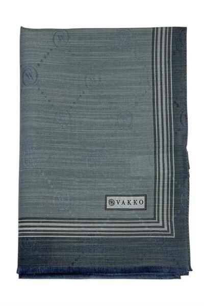 Vakko Шовковий шарф з бавовни - з бордюром і монограмою - темно-сірий