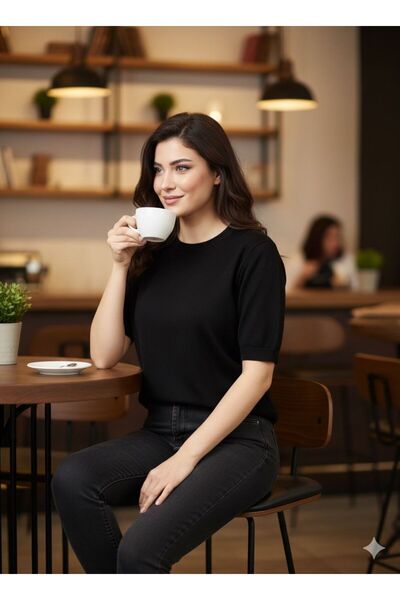 AGORATEKSTİL Women's New Season Short Angora Wool Sweater