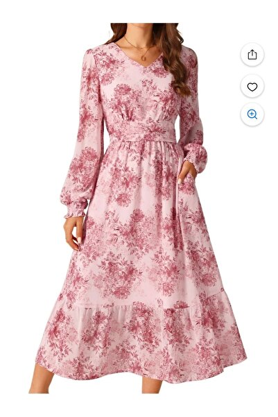 OMS Women's floral dress with V-neck