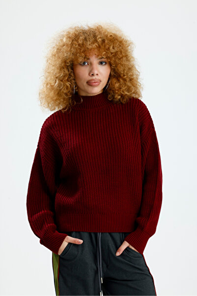Figo Thessaloniki Knitting Mock Neck Oversized Women's Sweater