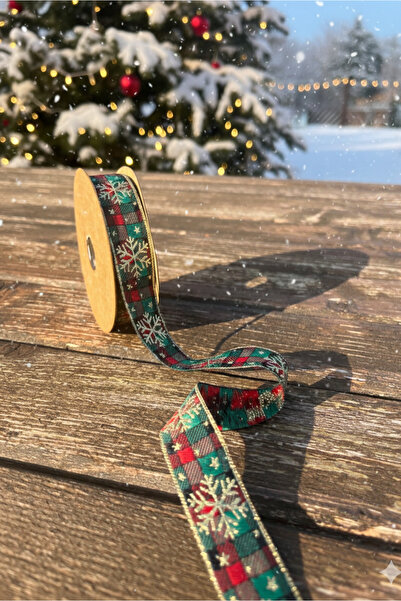 FANTASTIC KURDELE Luxury Woven Red Green Plaid Christmas Ribbon | Glitter Snowflake Patterned Decorative Ribbon 25X10M