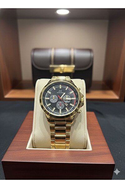 Feronnucci Gold Steel Band Chronograph Black Dial Quartz Men's Wristwatch + B...