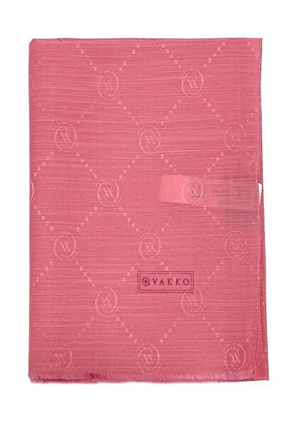 Vakko Памучен копринен шал - монограм - ново розово