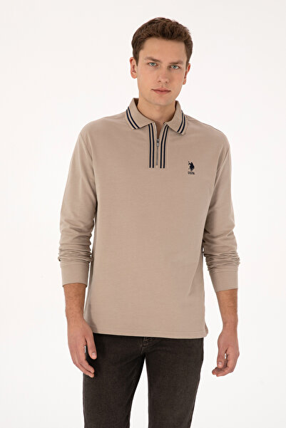 U.S. Polo Assn. Erkek Comfort Fit Fermuarlı Koyu Bej Sweatshirt 50308927-VR088