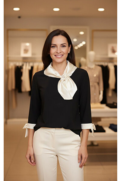 dml giyim Sleeve and Collar Detail Buzzy Fabric Blouse