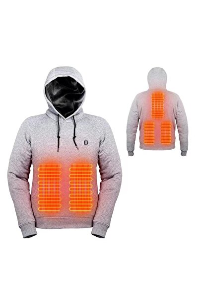 OEM Winter hooded thermal sweater, with USB heating, warm, gray, S