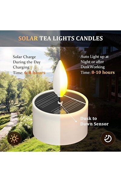 SoulBay Solar Tea Lights Outdoor Waterproof, 12 pcs 1.5" D x 2.1" Flickering LED Tealight Candles