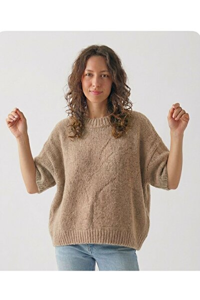 AGORATEKSTİL Women's Short Sleeve Silk Knitted Sweater