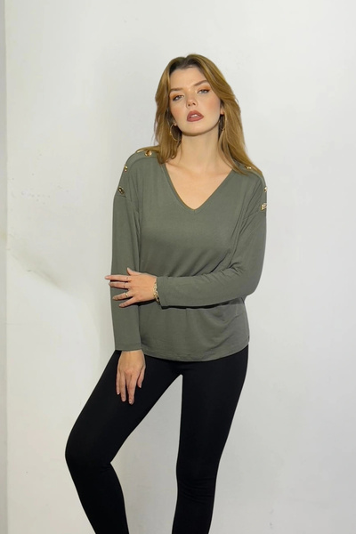 aytemas Shoulder Button Detailed Blouse