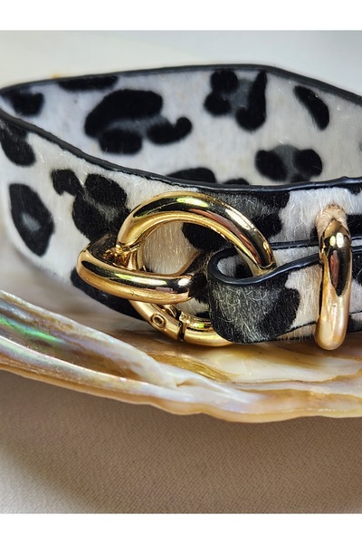 Ceycey Beyaz siyah leopar desenli bileklik