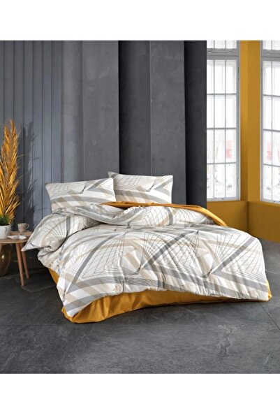 Taç Kristal Prizma Kahverengi-Sarı Çift Kişilik Nevresim Takımı