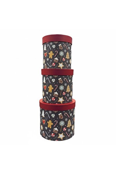 Partini Renklendir Noel Temalı Çok Amaçlı 3'lü Silindir Şık kutu Hediye Kutusu