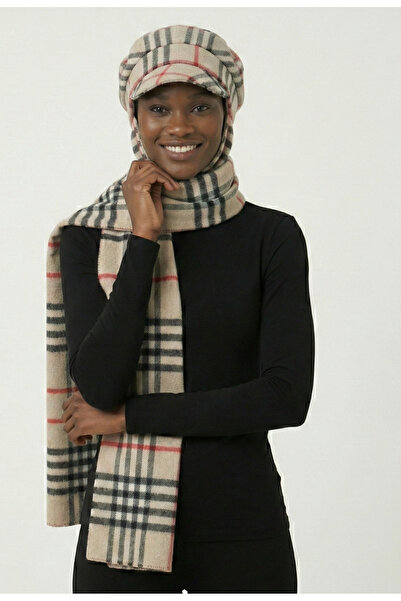 fidan bone Wool Cap Hat with Scarf British Plaid Ready-Made Turban Hijab Bonnet Beanie Medical Suitable