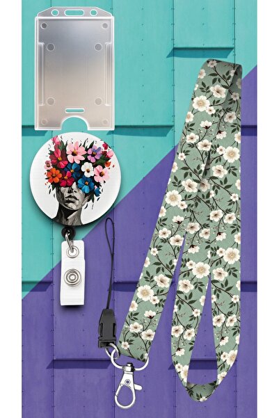 chic crazze Çiçek Bahçesi Desenli Boyun Askı İpi 3 lü Set Kimlik Kartlığı ve ...