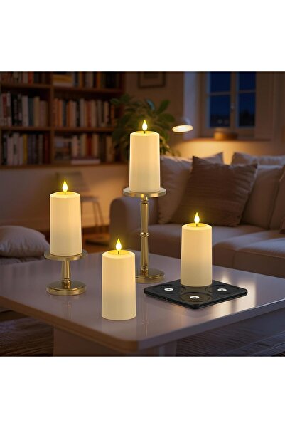 SoulBay Flameless Rechargeable LED Pillar Candles, 4-Pack, Waterproof, Magnetic Charging Base & Remo