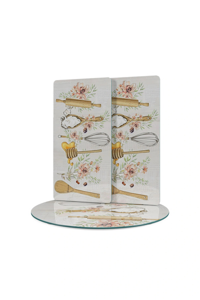 Decovetro Glass Presentation Serving Plate Set of 3 Round Kitchenware Patterned