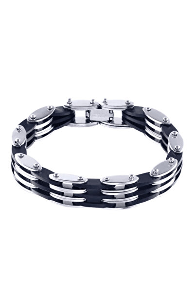 CRM Brățară pentru bărbați, CRM, Biker, flexibilă, neagră/argintie, 20 cm