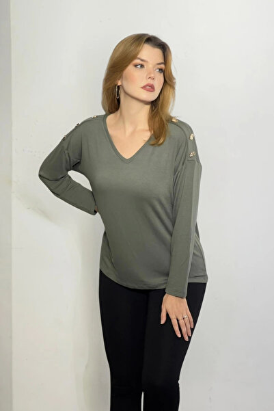 aytemas Shoulder Button Detailed Blouse