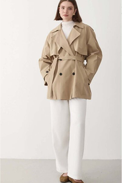 TANISA Alena Oversize Kuşak Detay Kısa Trençkot TNS-4182
