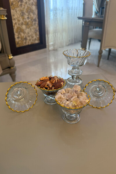 Mutfiko Turkish Delight Bowl Snack Bowl Treat Bowl Presentation Container Set of 6 - Gold Gilded Edged Glass Candy Bowl