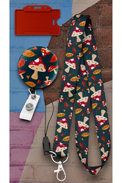 chic crazze Sevimli Mantar Desenli Boyun Askı İpi 3 lü Set Kartlık ve Yoyo Te...