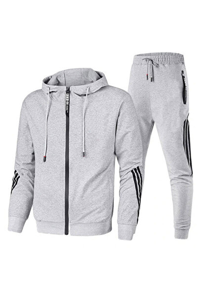 OEM Men's casual sportswear set with three stripes, gray, M
