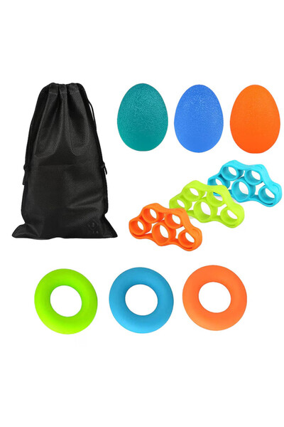 PROCART Complete set for hand and finger exercises, 9 pieces, carrying case, silicone