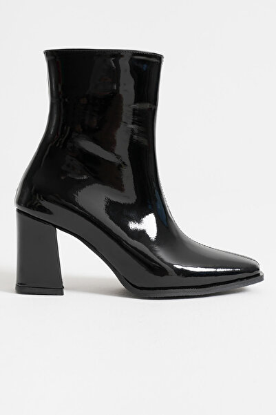 TRENDELLA Muso Women's Black Patent Leather Heeled Boots