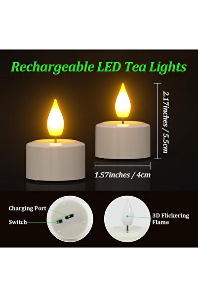SoulBay Rechargeable Flameless LED Tea Lights Candles with Remote Control, 2.17" x 1.57", Set of 2,