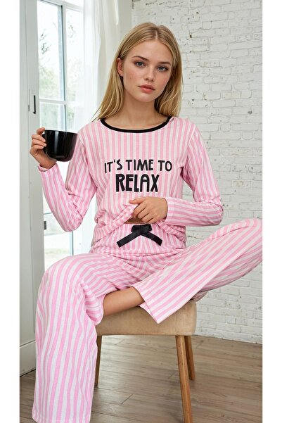 CARLA MARA Striped Pink Time to Relax Printed Pajama Set