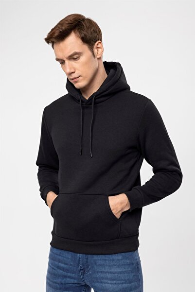 SÜVARİ supradimensionat Bumbac lat croială cu textura moale, cu fleece în interior basic cu glugă Negru Swea tricou