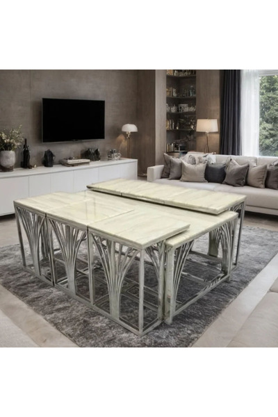 Tasamem Dafia 7-piece marble steel table set