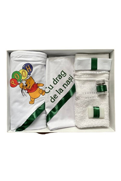 Paperla Trusou de botez, 6 piese, Winnie cu baloane, verde, imprimat