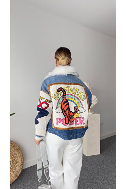 Lavanta Tekstil Palton din denim cu design de pluș în interior