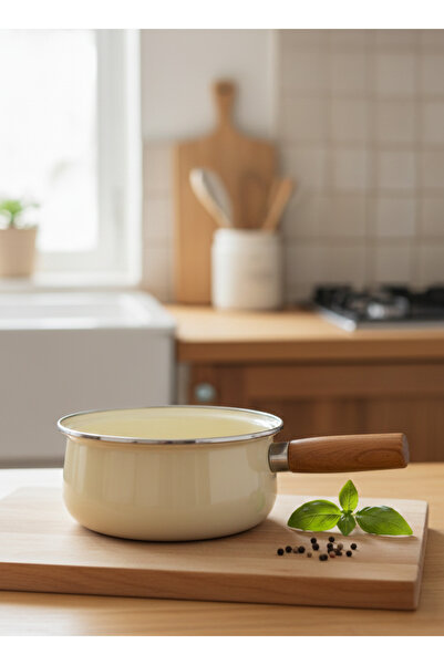 SAVAŞAN Enamel Saucepan with Wooden Handle, Milk Pan