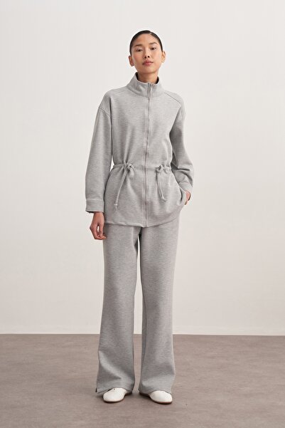 EBU Prive Γυναικείο Σετ Αθλητικό Μπουφάν Interlock O oversized Γκρι Μελανζ